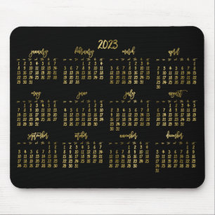 Elegantes Skript Schwarz und Faux Gold Kalender 20 Mousepad