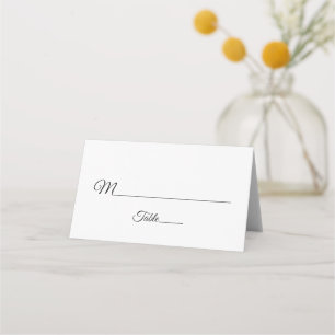 Elegantes Skript Schwarz und Weiß Hochzeit Platzkarte