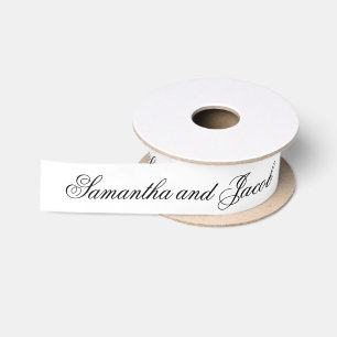 Elegantes Skript Schwarz und Weiß Hochzeit Satinband
