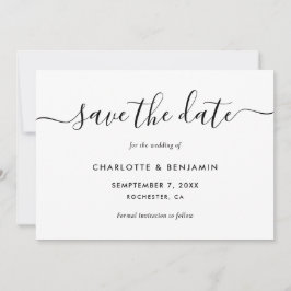 Elegantes Skript Schwarz und Weiß Hochzeit Save The Date