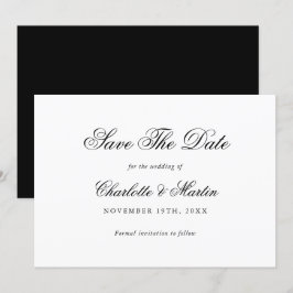 Elegantes Skript Schwarz und Weiß Hochzeit Save The Date