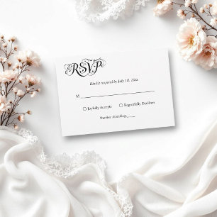 Elegantes Skript Schwarz und Weiß klassische Hochz RSVP Karte