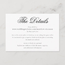 Elegantes Skript Schwarz-weiße Hochzeitdetails Begleitkarte