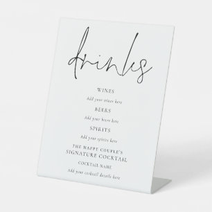 Elegantes Skript Schwarz-weiße Hochzeitgetränke Ba Sockelschild