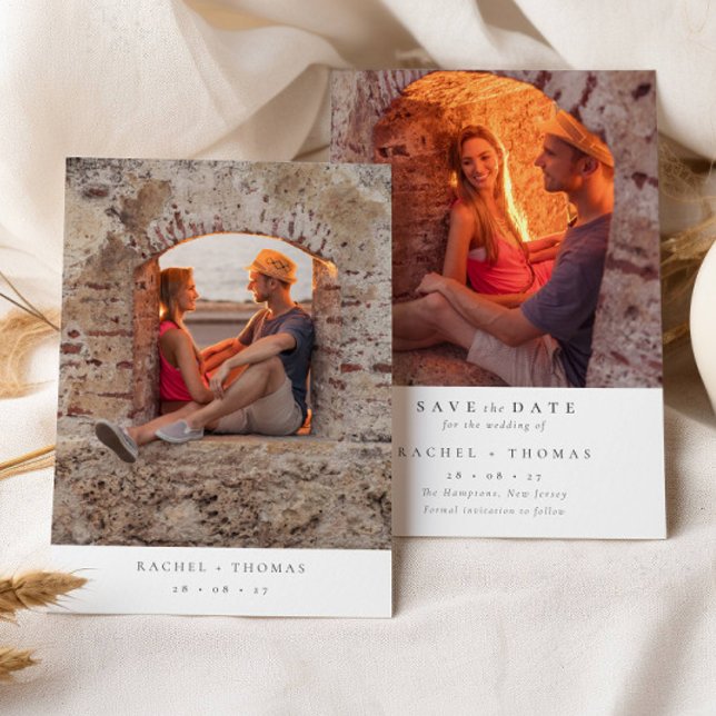 Elegantes Skript Schwarz-weißes Foto Hochzeit Gere Save The Date (Von Creator hochgeladen)