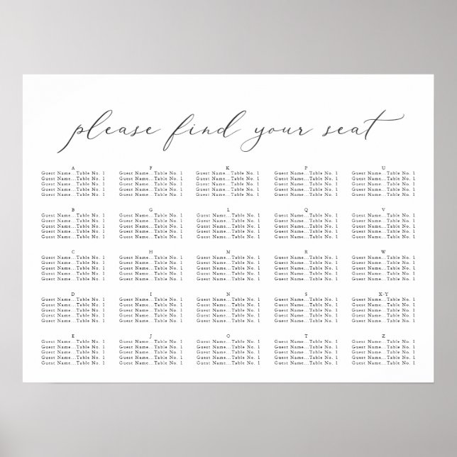 Elegantes Skript, Seating Chart Poster (Vorne)