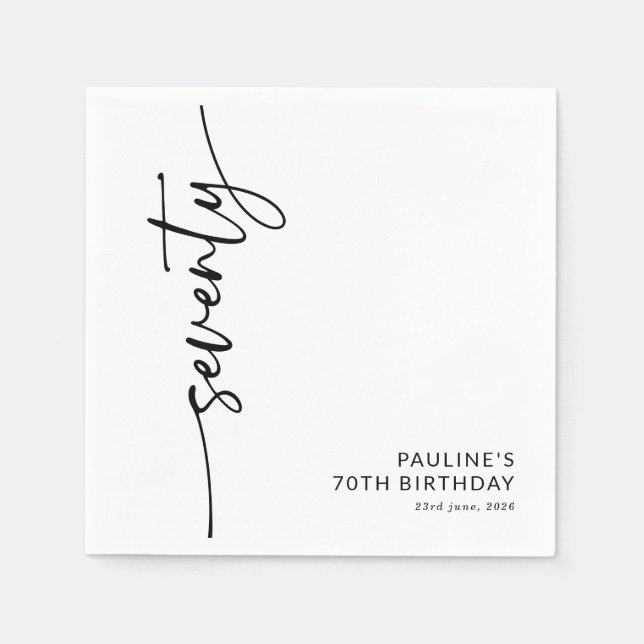 Elegantes Skript Siebzigster 70. Geburtstag Serviette (Vorderseite)