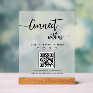 Elegantes Skript Social Media Einzel-QR-Code Acrylschild