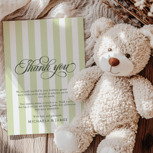 Elegantes Skript & Streifen Baby Shower Dankeskarte