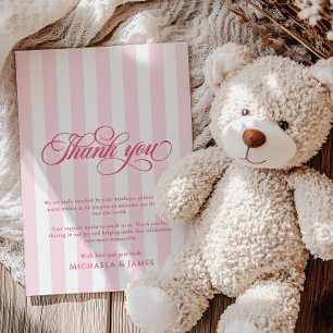 Elegantes Skript & Streifen Baby Shower Dankeskarte