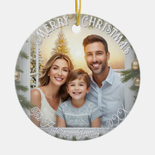 Elegantes Skript Stylisches Foto Frohe Weihnachten Keramik Ornament