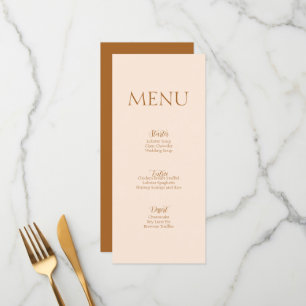 Elegantes Skript Tan Terrakotta Hochzeitsmenü Menükarte