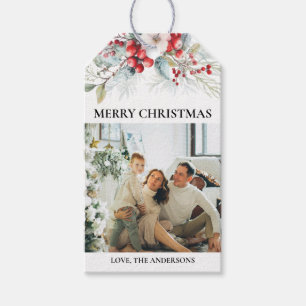 Elegantes Skript und Foto   Red Berries Weihnachte Geschenkanhänger