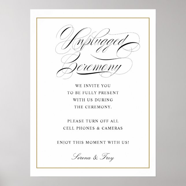 Elegantes Skript Unplugged Zeremony Sign Wedding Poster (Vorne)