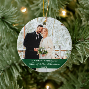 Elegantes Skript Unser erstes Weihnachtsgrün Keramik Ornament