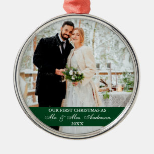 Elegantes Skript Unser erstes Weihnachtsgrün Ornament Aus Metall