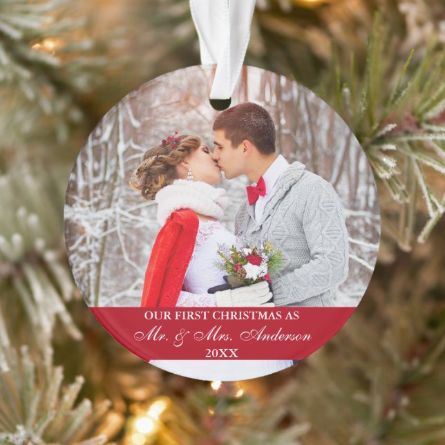 Elegantes Skript Unser erstes Weihnachtsrot Ornament (Baum)