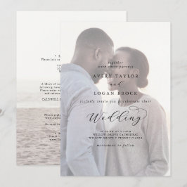 Elegantes Skript verblichenes Foto Vor- und Rückse Einladung