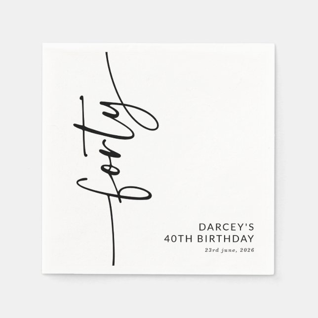 Elegantes Skript Vierzigster 40. Geburtstag Serviette (Vorderseite)