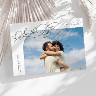 Elegantes Skript weißer gebogener Rahmen Foto Save The Date