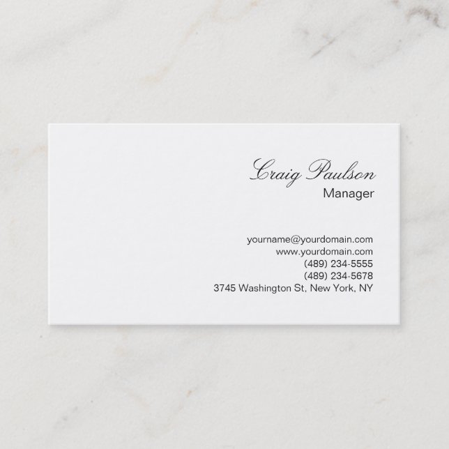 Elegantes Skript White Schlicht Simple Business Ca Visitenkarte (Vorderseite)