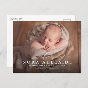 Elegantes Skript willkommen einfache Geburtsankünd Ankündigungspostkarte