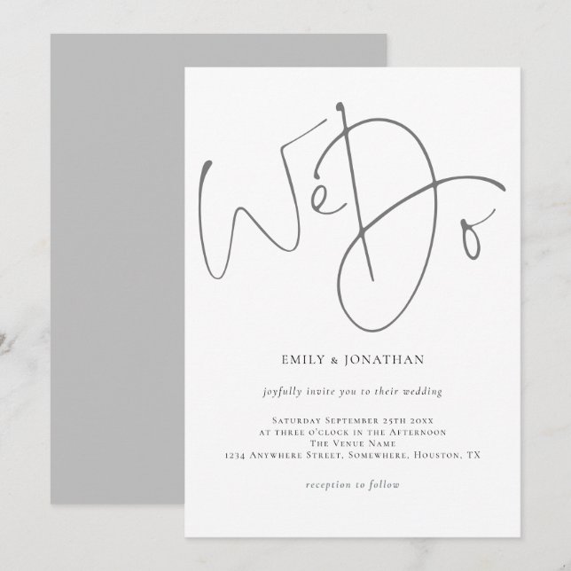 Elegantes Skript Wir machen Minimalistische graue  Einladung (Vorne/Hinten)