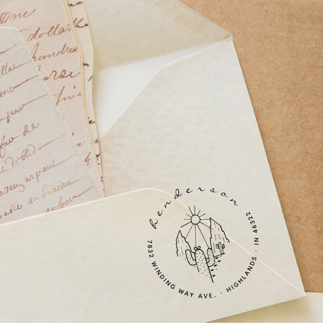 Elegantes Skript Wüstenkaktus Rücksendeadresse Gummistempel (Von Creator hochgeladen)