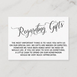 Elegantes Skript zu Geschenken für die Hochzeit Begleitkarte