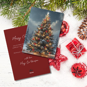 Elegantes Skriptbaum-Weihnachten ohne Foto in Rot Feiertagskarte