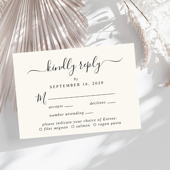 Elegantes Skriptmenü Auswahl Cream Wedding RSVP (Von Creator hochgeladen)