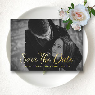 Elegantes SkriptWedding Save the Date Custom Foto Folieneinladung