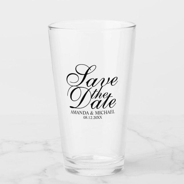 Elegantes SkriptWedding Save the Date Glas (Vorderseite)