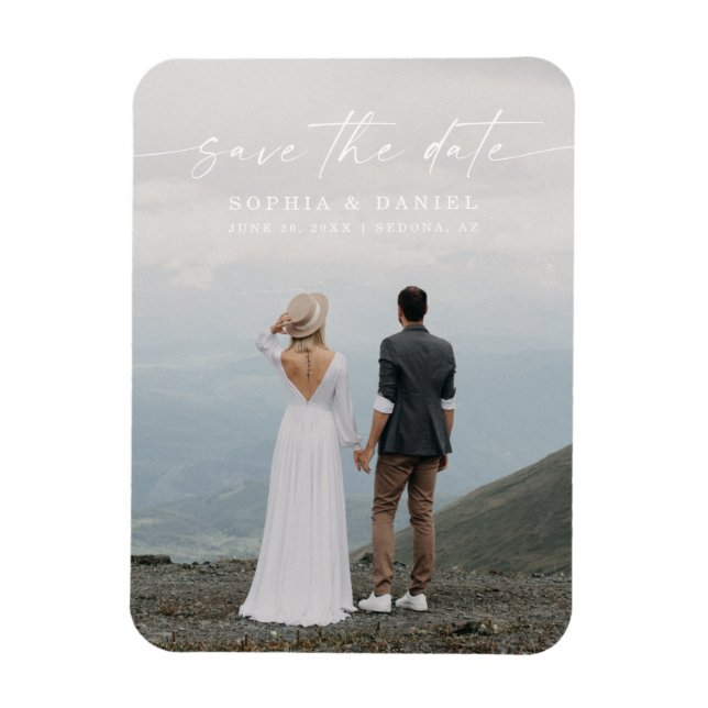 Elegantes SkriptWedding Save the Date Magnet (Vertikal)