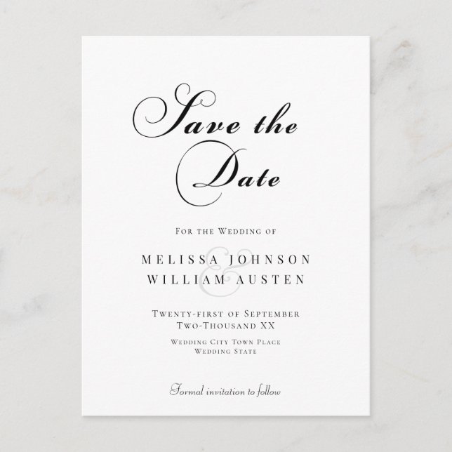 Elegantes SkriptWedding Save the Date Postkarte (Vorderseite)