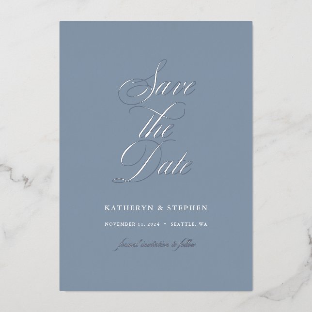 Elegantes SkriptWedding Save the Date Silver Folieneinladung (Vorderseite)