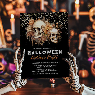 Elegantes Skull Floral Halloween-Party Einladung