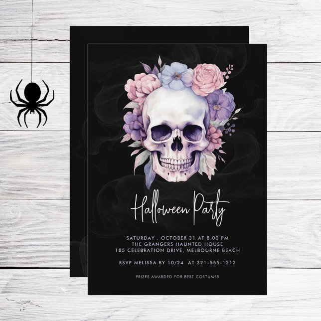 Elegantes Skull und florales Gotisches Halloween-P Einladung (Von Creator hochgeladen)