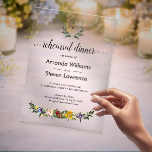 Elegantes skurriles Vintage-Blumen-Probedinner Acryleinladungen