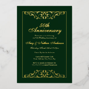 Elegantes Smaragd-Gold 50. Hochzeitstag Folieneinladung