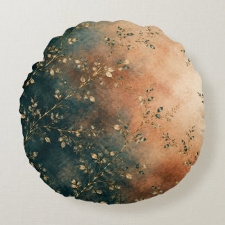 Elegantes Smaragd-Teal- und Rost-Gold-Botanik-Wurf Rundes Kissen
