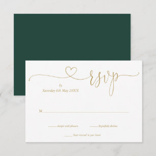 Elegantes Smaragd- und Gold-elegantes Schrift-Herz RSVP Karte