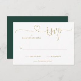 Elegantes Smaragd und Gold Elegantes Script Herz RSVP Karte
