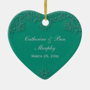 Elegantes smaragdfarbenes Foto wirl Hochzeit Gunst Keramik Ornament