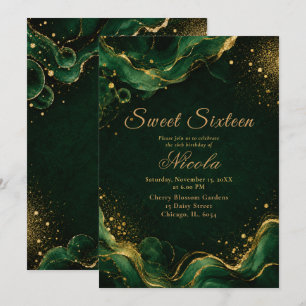 Elegantes Smaragdgrün-Alkohol-Tinte Sweet Sixteen Einladung