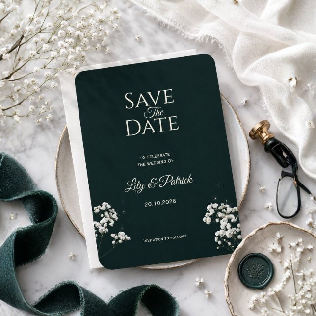 Elegantes Smaragdgrün Baby's Atem Save The Date (Von Creator hochgeladen)