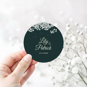 Elegantes Smaragdgrün Baby's Breath Hochzeit Runder Aufkleber