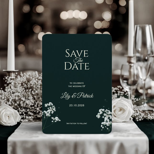 Elegantes Smaragdgrün Baby's Breath Save The Date (Von Creator hochgeladen)