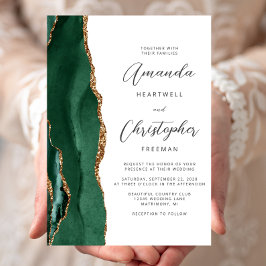Elegantes Smaragdgrün Gold Achat Schrift Hochzeit Einladung