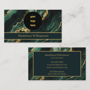Elegantes Smaragdgrün-Gold-Marmor-Logo Visitenkarte